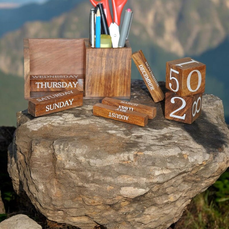 Frescorr - Calendar Block - Wooden Perpetual Desk Calendar - Home and Office Decor, 6.5 x 2.0 x 3.5 inches (Dalbergia sisso - One of the world's finest wood) - Image 2